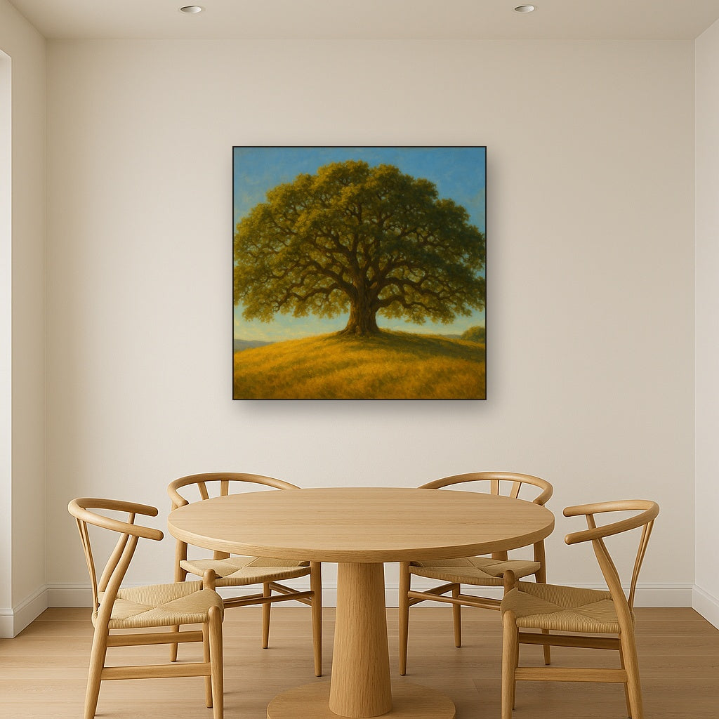 Old Oak Tree on Sunlit Meadow Ridge No. 5 Fine Art Oil Painting - View 4