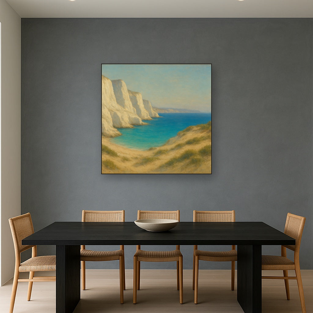Mediterranean White Cliffs & Turquoise Cove No. 6 Oil Painting - View 4