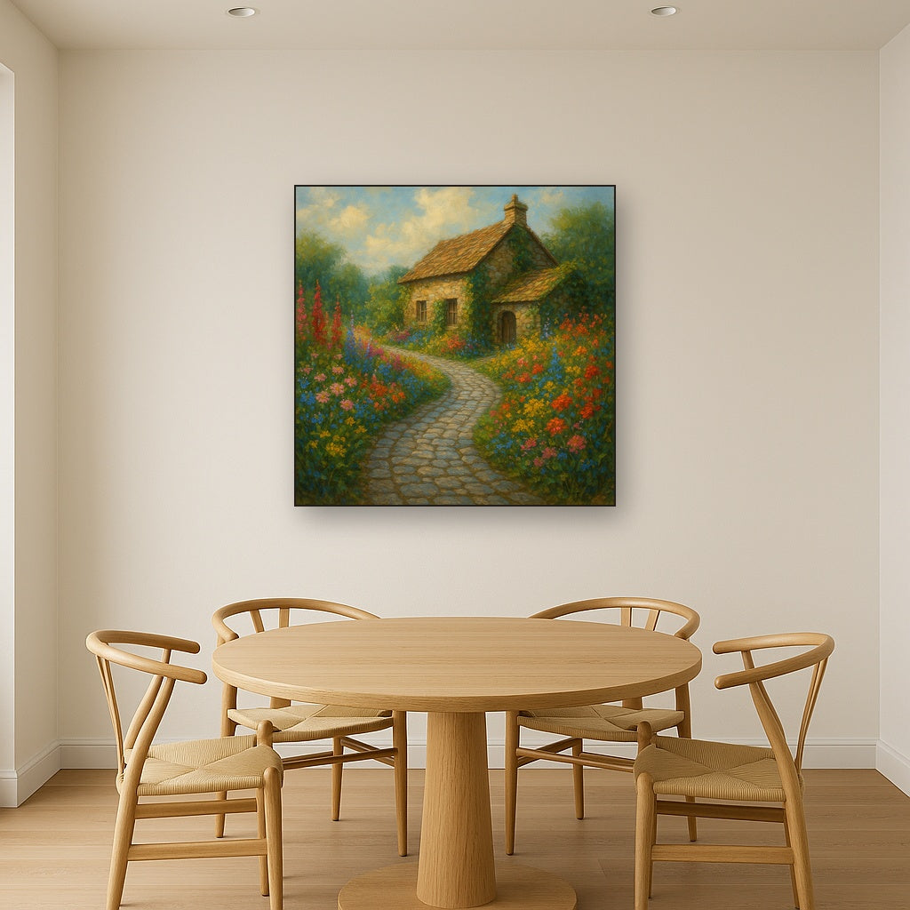 Rustic Stone Cottage Path with Wild Garden Blooms No. 8 Fine Art Oil Painting - View 4