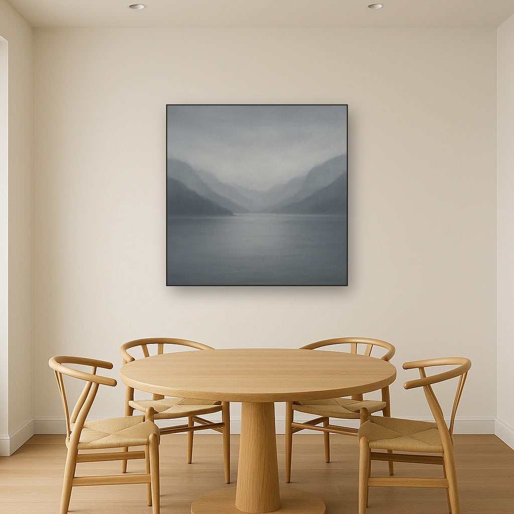 Misty Fjord Horizon in Monochromatic Slate No. 4 Oil Painting - View 4