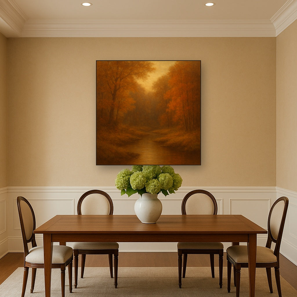 Secluded Woodland Brook in Autumn Glow No. 4 Oil Painting - View 4
