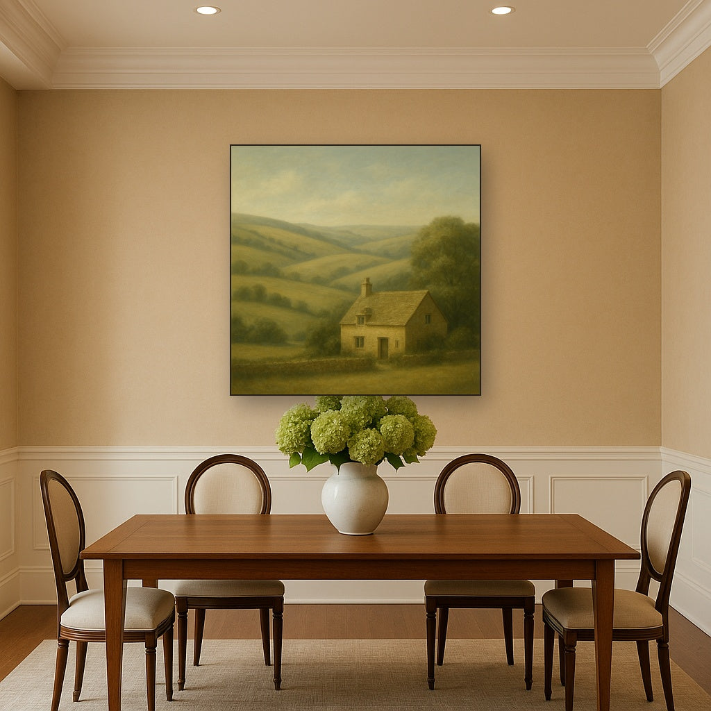 Rolling Cotswold Hills & Stone Cottage No. 8 Oil Painting - View 4