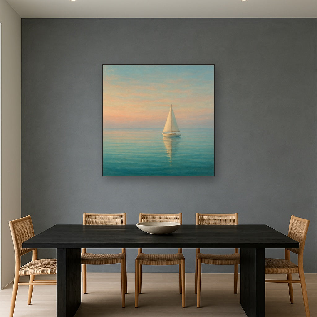 Solitary Sailboat on Vast Glass Horizon No. 3 Fine Art Oil Painting - View 4