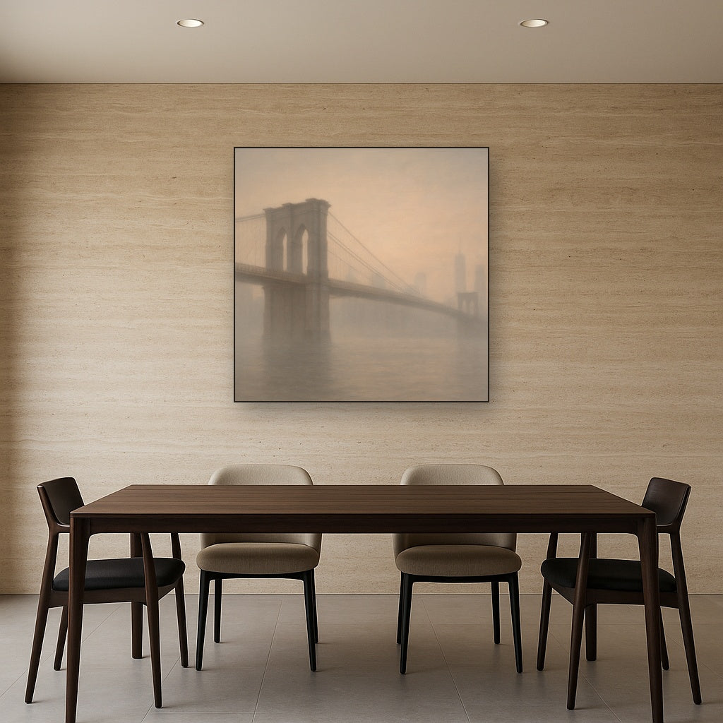 Brooklyn Bridge in Morning River Mist No. 28 Oil Painting - View 4