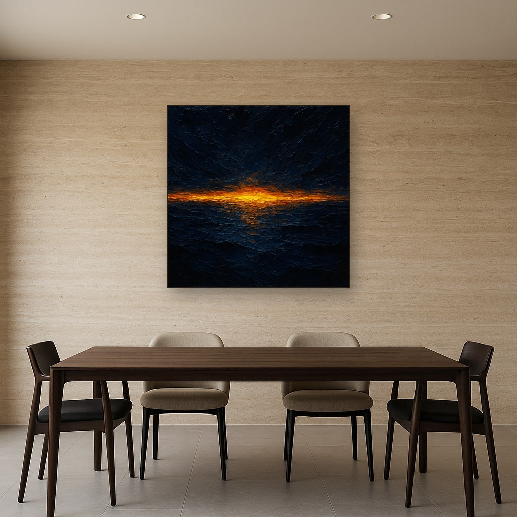 Luminescent Horizon Modern Abstract Oil Painting - Styled in Elegant Dining Room