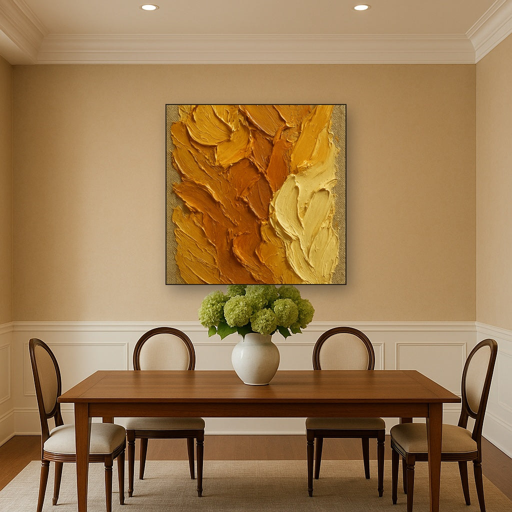 Amber Honeycomb Impasto Oil Painting - Styled in Elegant Dining Room