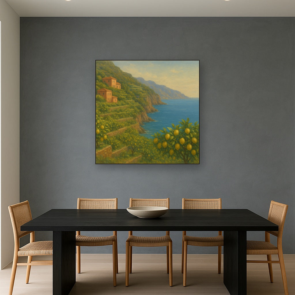 Italian Amalfi Coastline Terraces & Lemon Grove Oil Painting - View 4