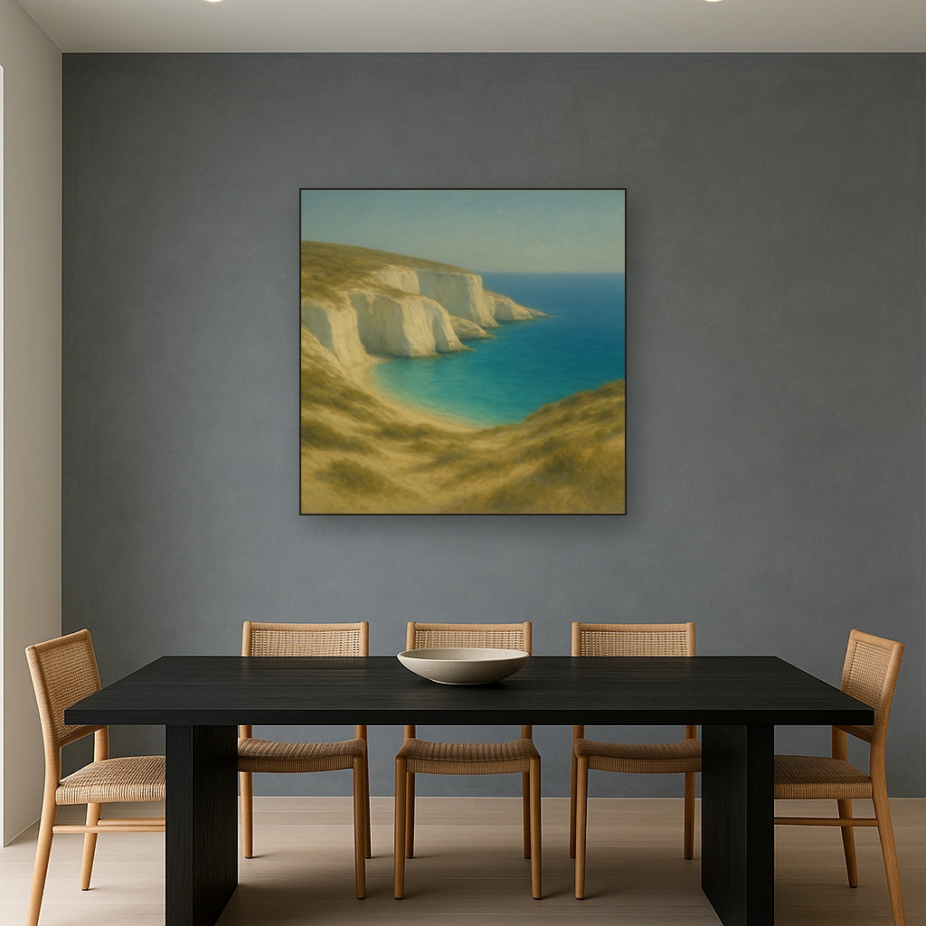 Mediterranean White Cliffs & Turquoise Cove No. 7 Oil Painting - View 4