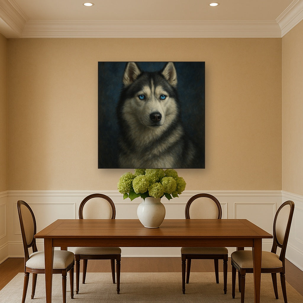 Siberian Husky with Luminous Ice Blue Eyes No. 3 Fine Art Oil Painting - View 4