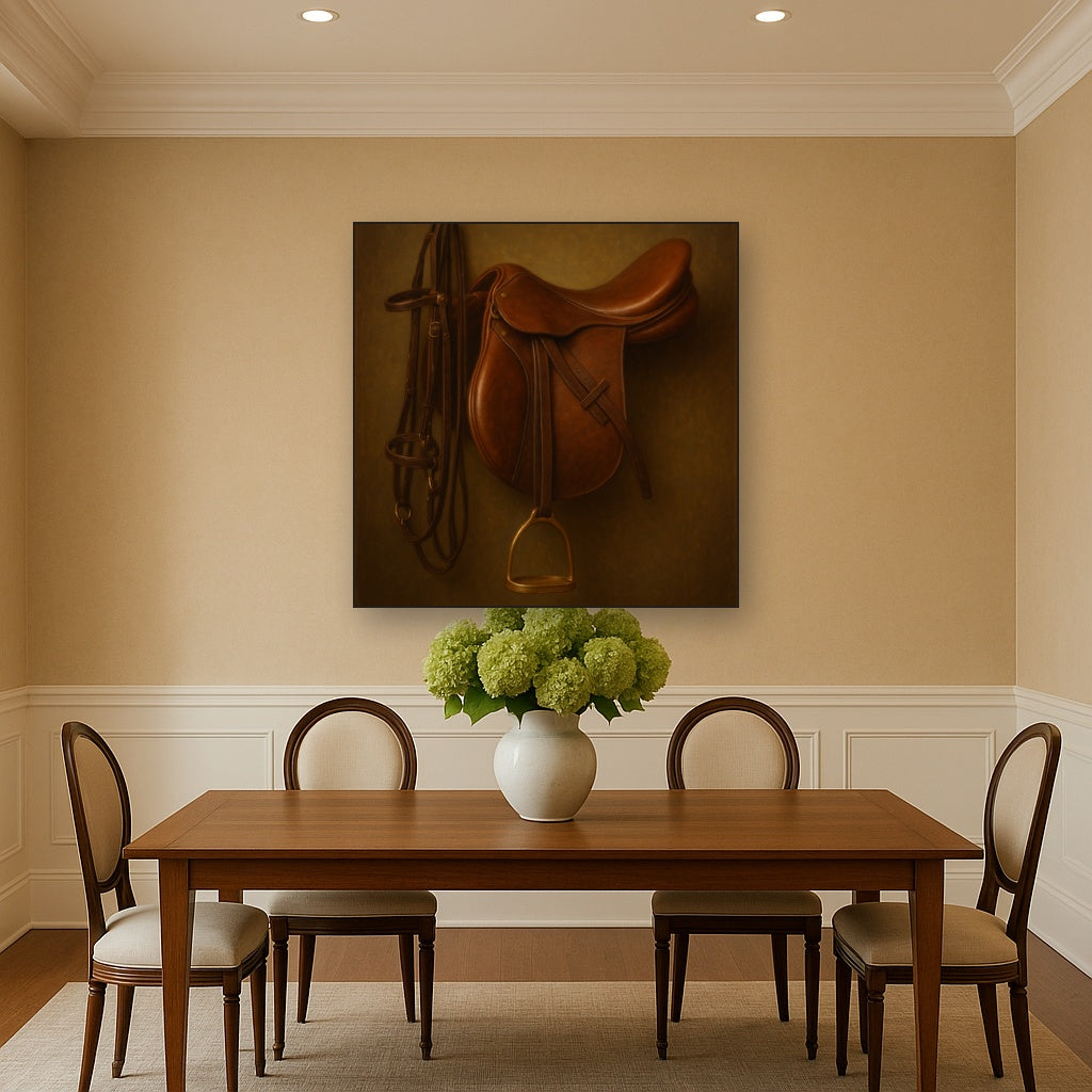 Vintage Bridle & Polished Leather Saddle No. 15 Oil Painting - View 4
