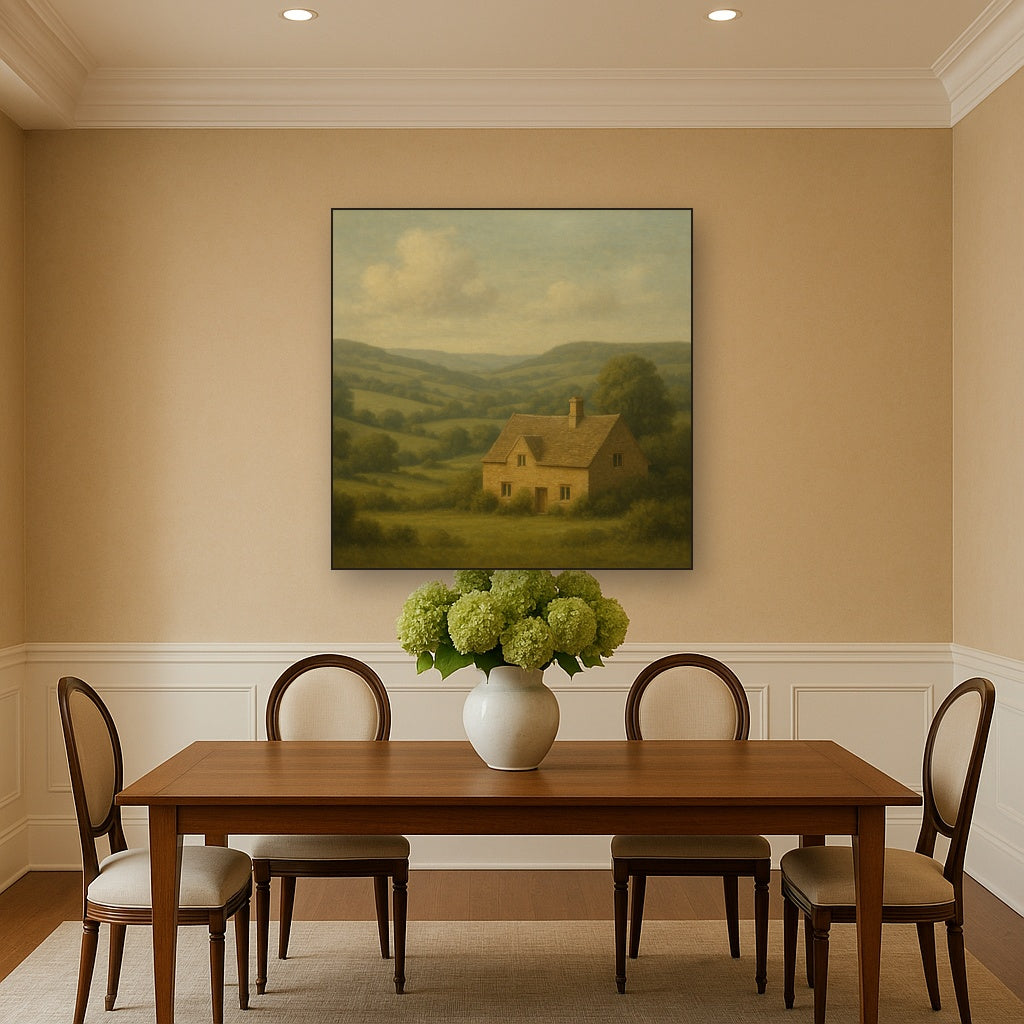 Rolling Cotswold Hills & Stone Cottage No. 2 Oil Painting - View 4