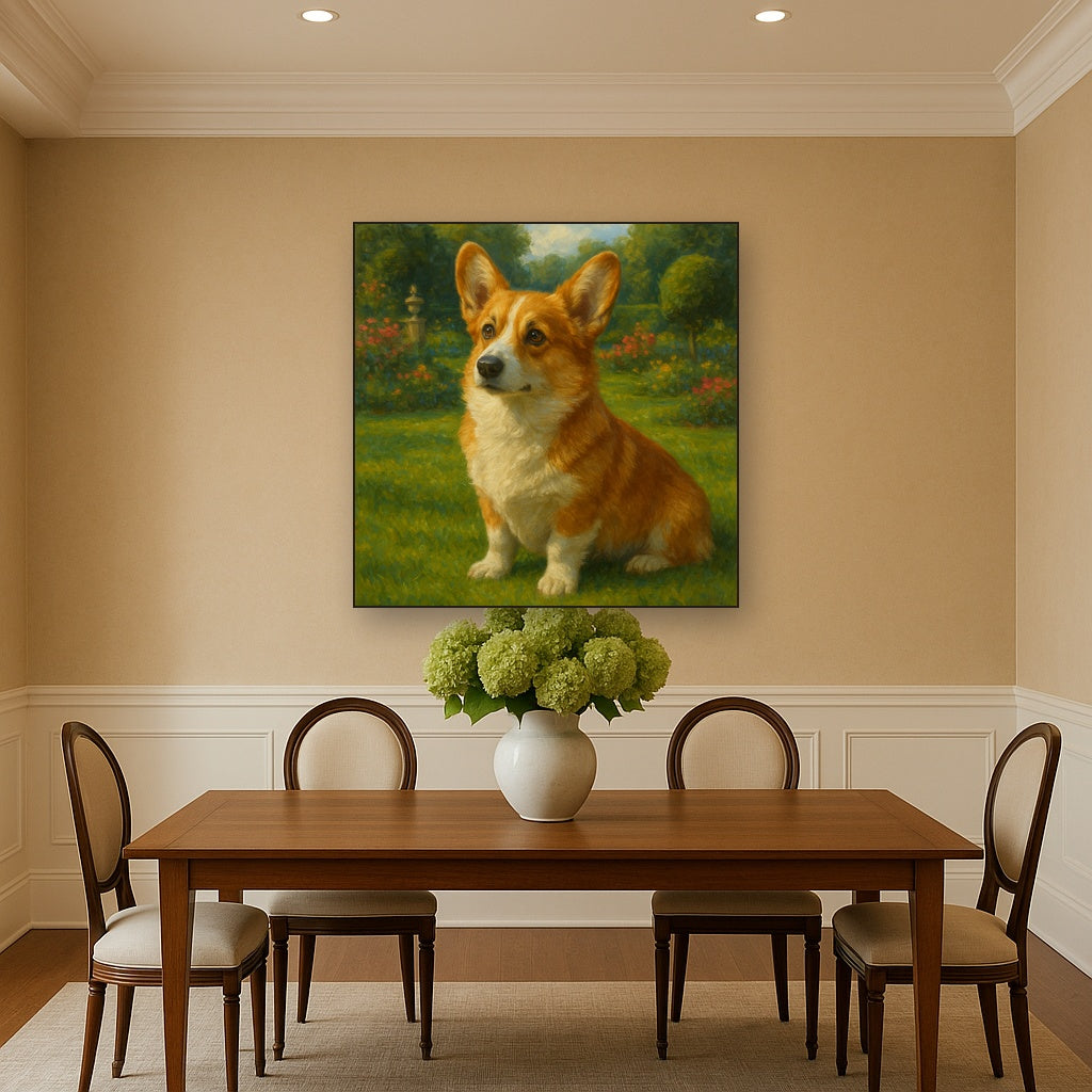 Pembroke Welsh Corgi in Royal English Garden No. 7 Fine Art Oil Painting - View 4