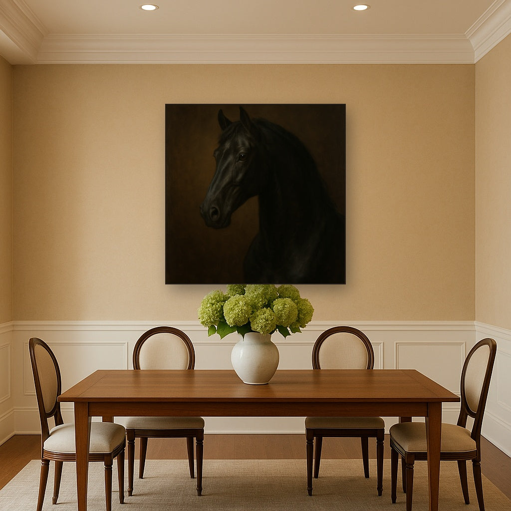Dark Stallion Portrait in Classical Sfumato No. 12 Oil Painting - View 4