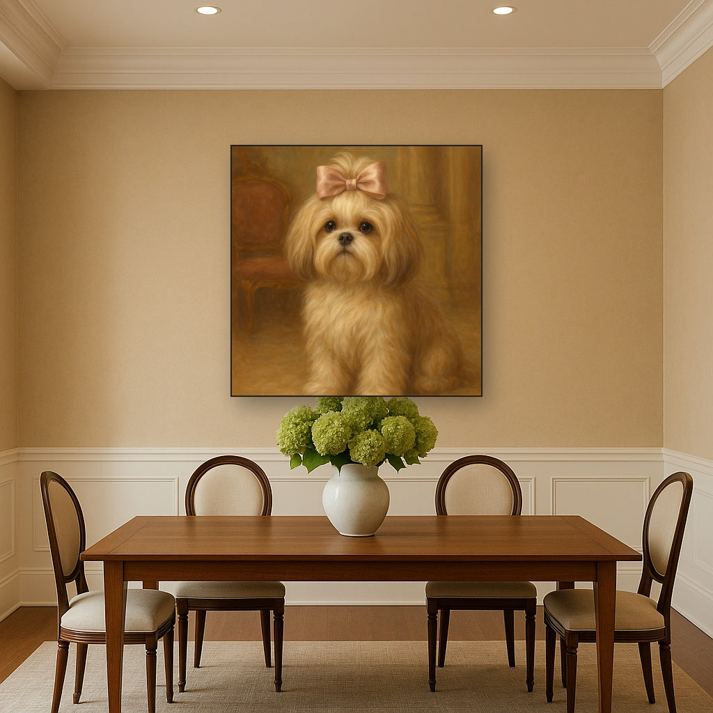 Sweet Shih Tzu with Silk Bow in Parlor No. 13 Fine Art Oil Painting - View 4