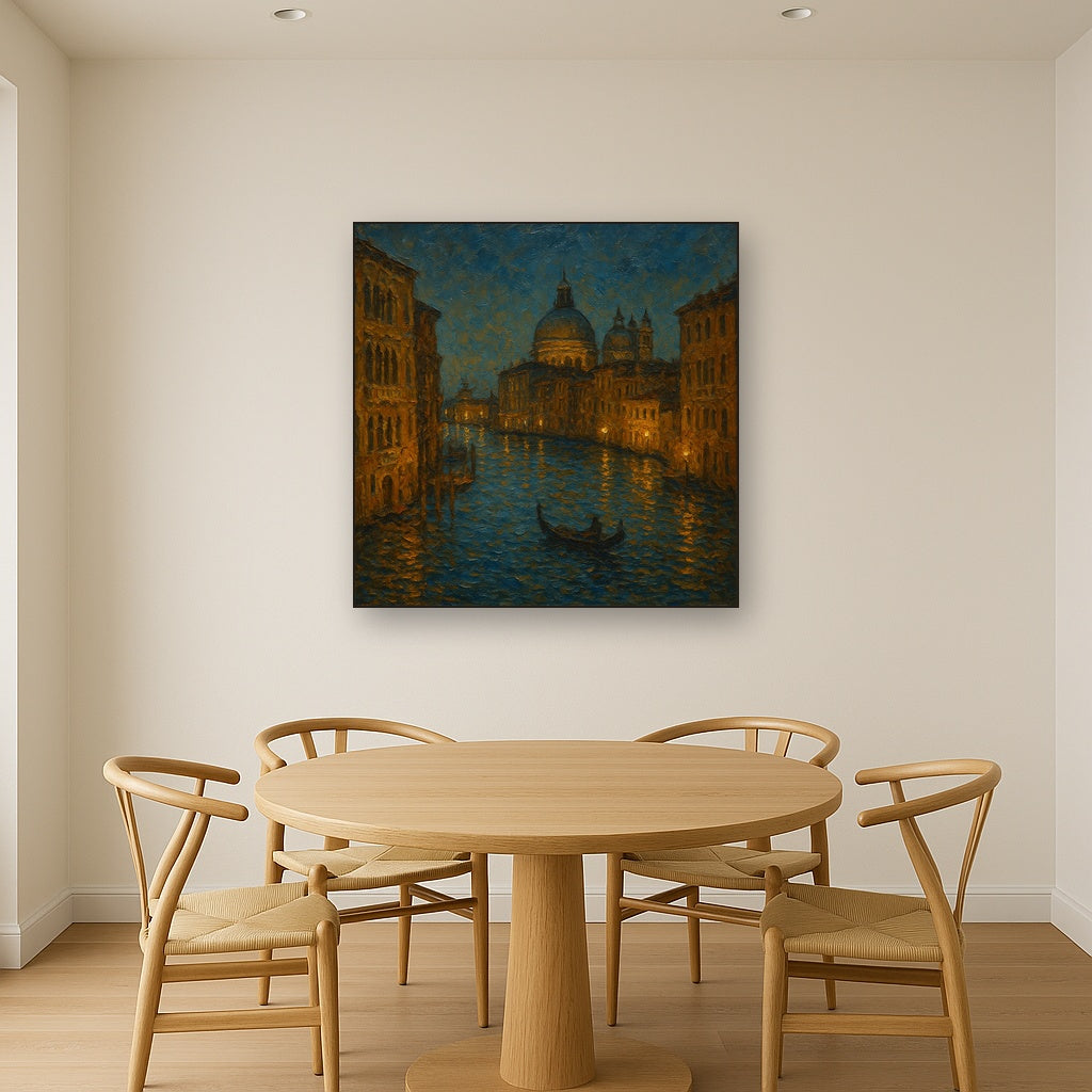Vintage Venetian Grand Canal at Twilight No. 4 Oil Painting - Styled in Elegant Dining Room