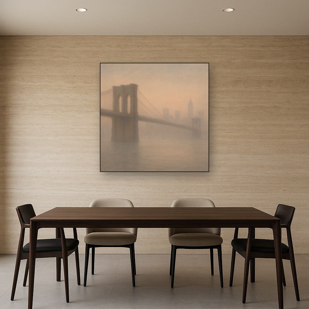 Brooklyn Bridge in Morning River Mist No. 4 Oil Painting - View 4