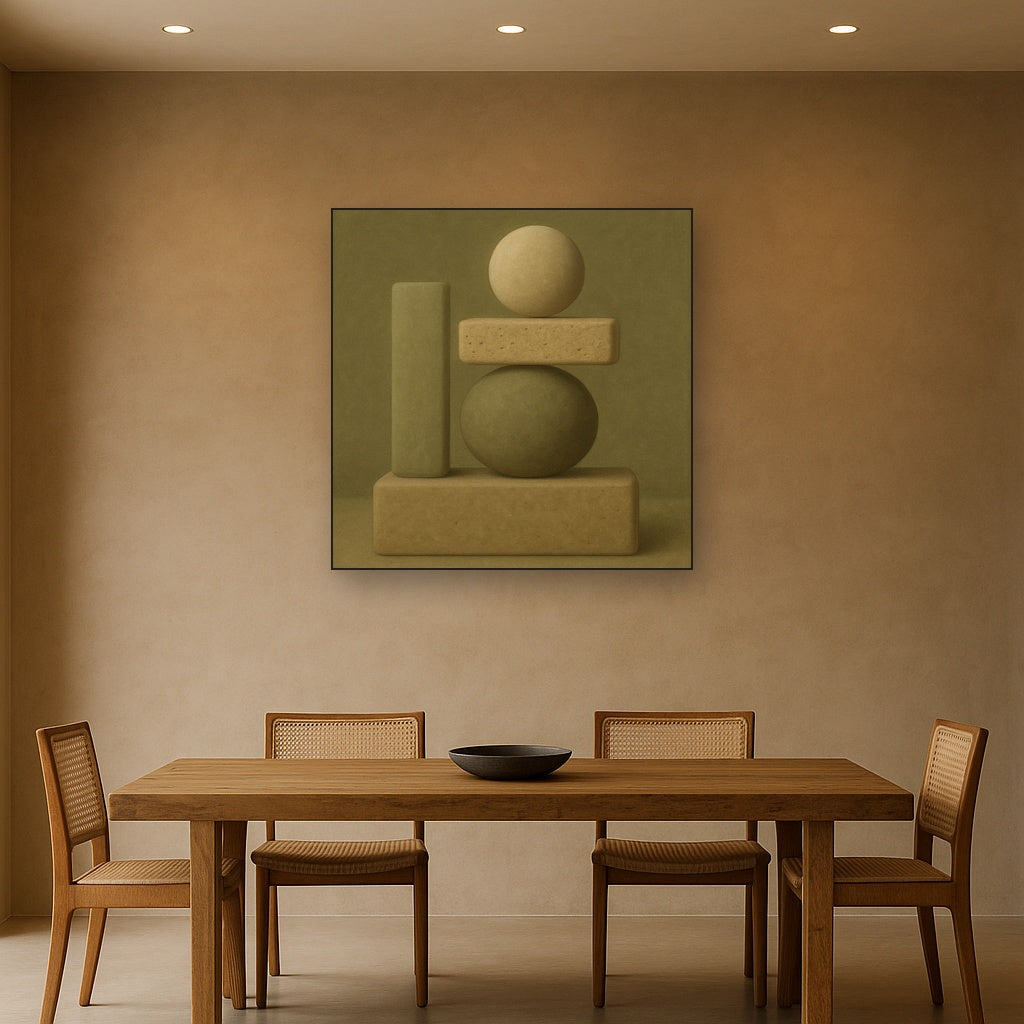 Muted Olive & Sandstone Geometric Balance No. 23 Oil Painting - View 4