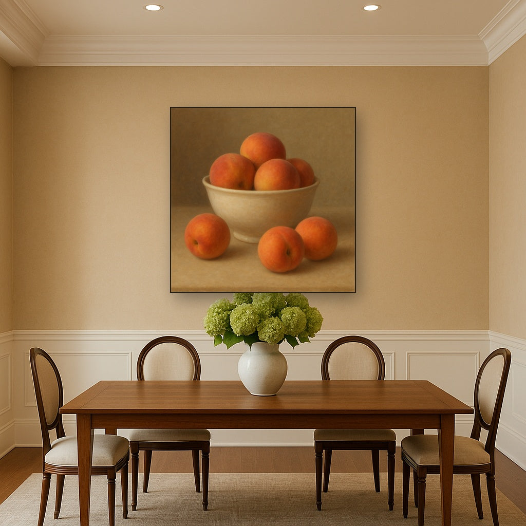 Heirloom Peaches & White Ceramic Bowl No. 9 Oil Painting - View 4
