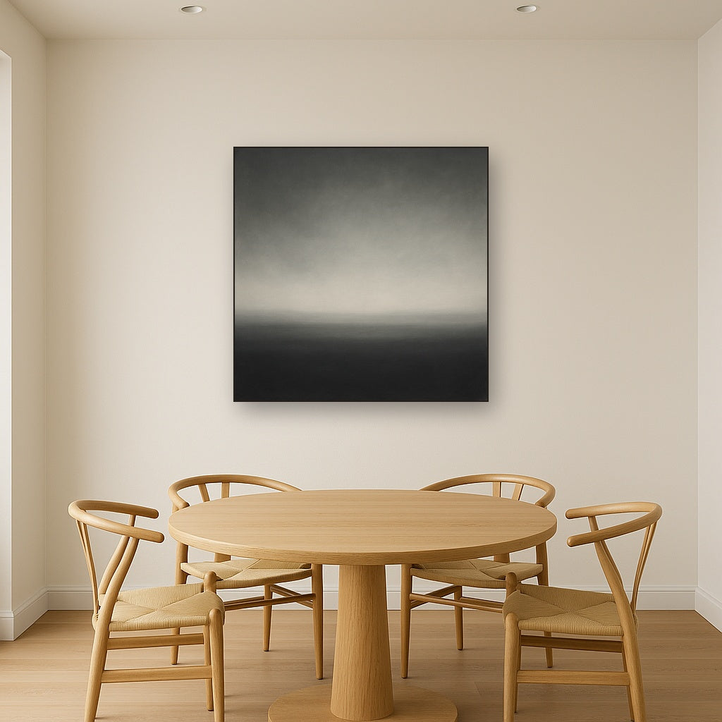 Monochrome Charcoal Drift & Soft Sfumato Horizon No. 10 Oil Painting - View 4
