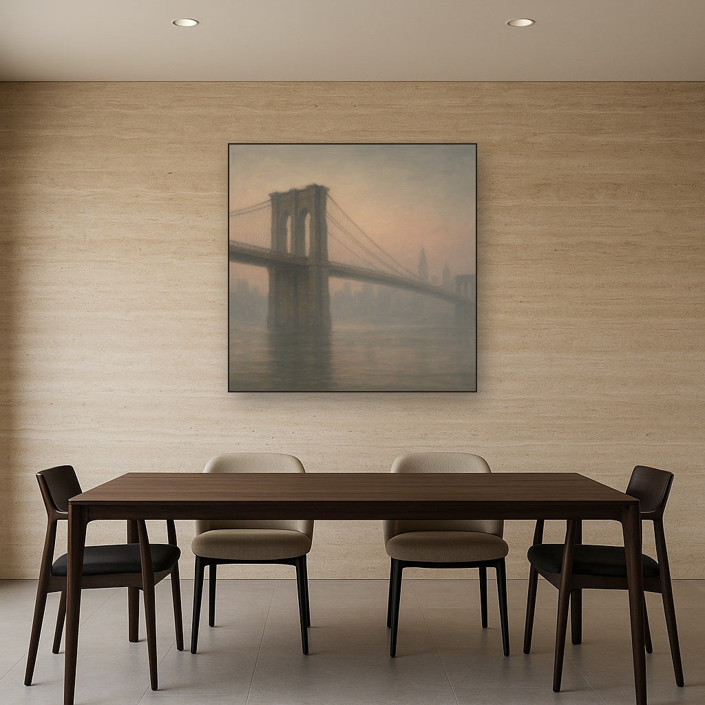 Brooklyn Bridge in Morning River Mist No. 13 Oil Painting - View 4