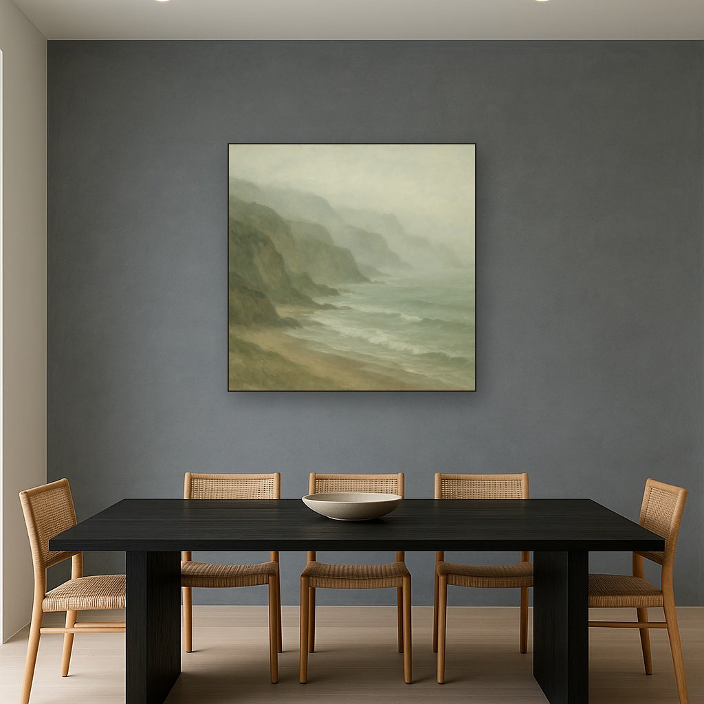 Morning Mist Over Pacific Shore Seascape Oil Painting - View 4