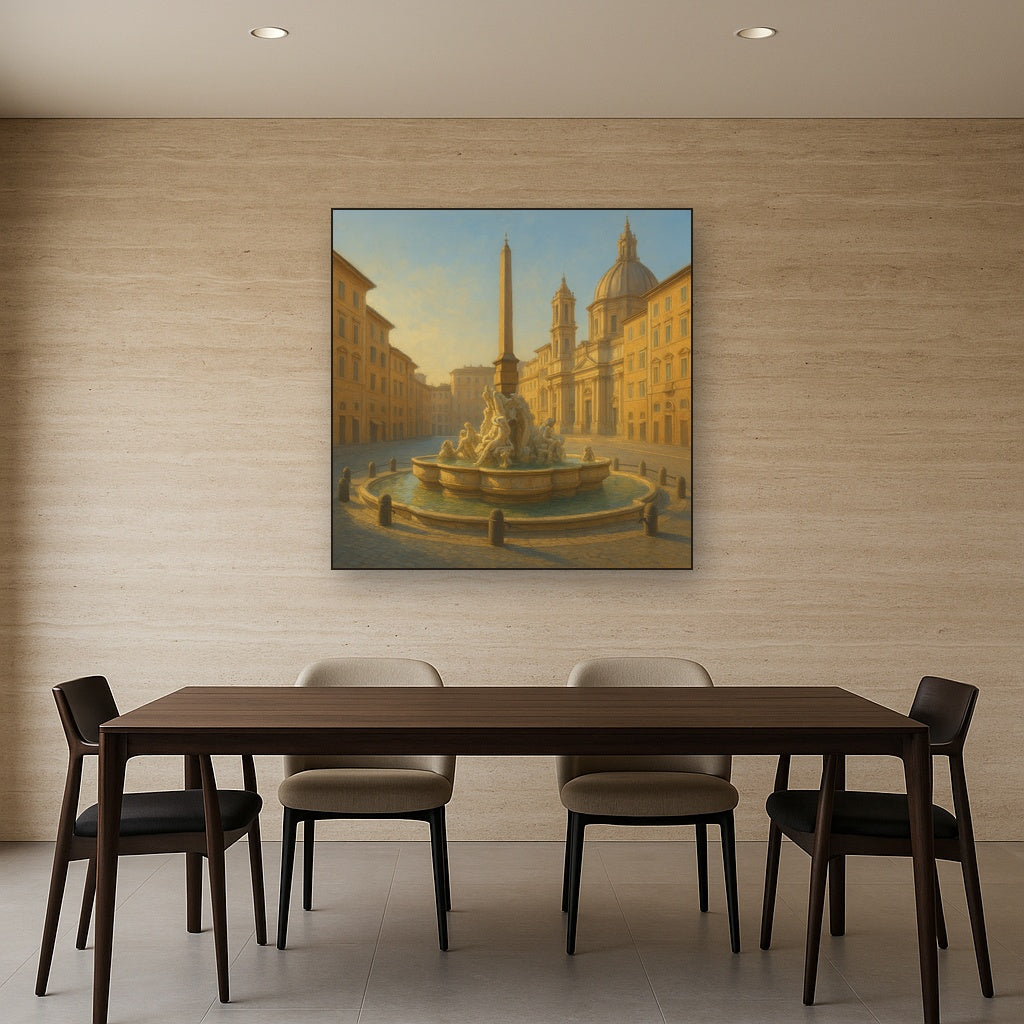 Rome Piazza Fountain in Morning Sunlight No. 27 Oil Painting - View 4