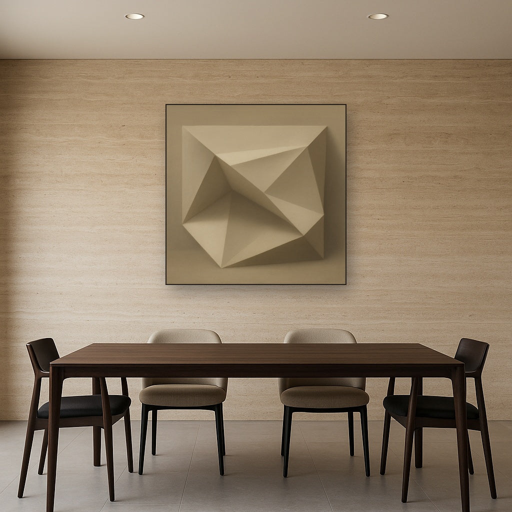 Folded Paper Geometry in Neutral Gradient Shadows No. 4 Oil Painting - View 4