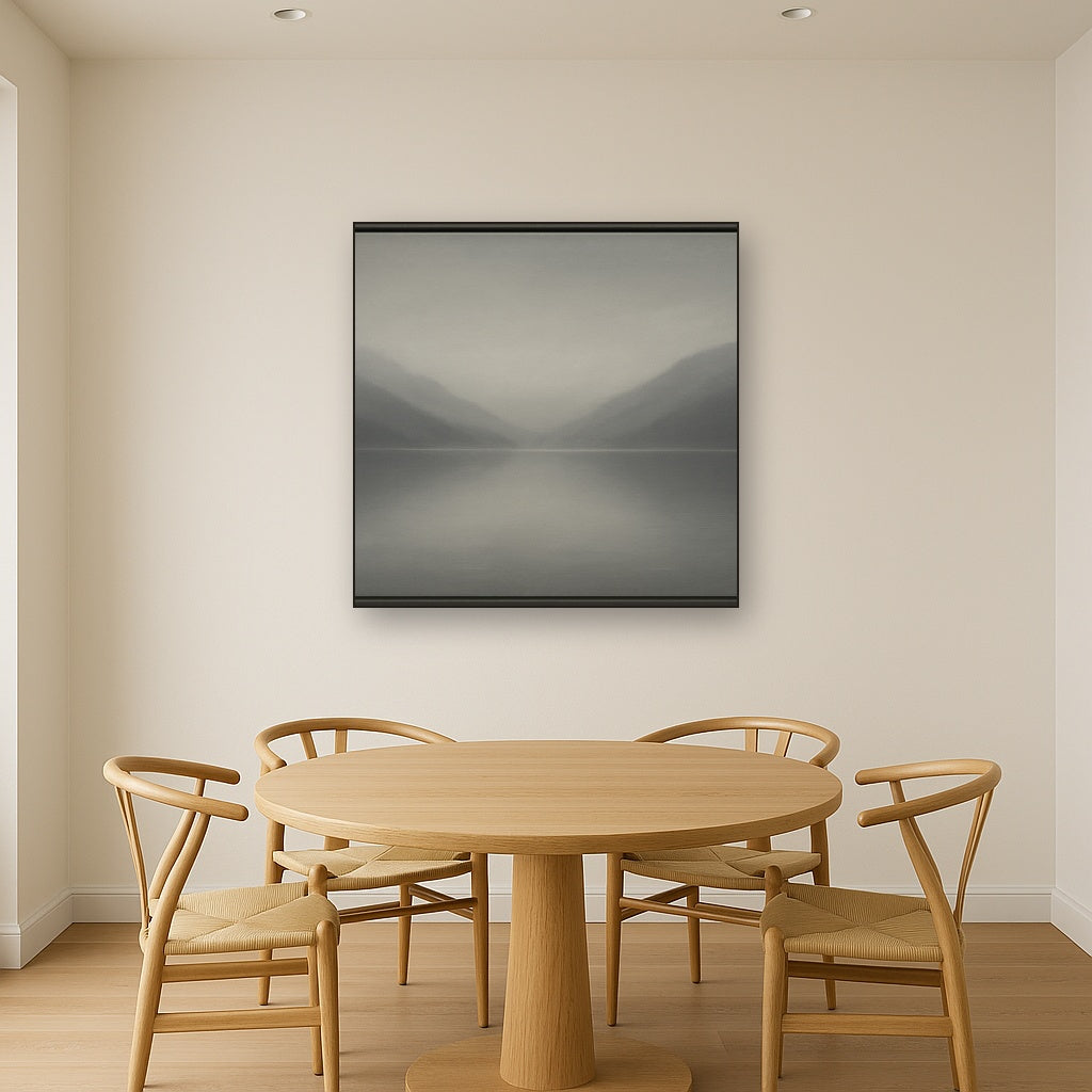 Misty Fjord Horizon in Monochromatic Slate No. 6 Oil Painting - View 4