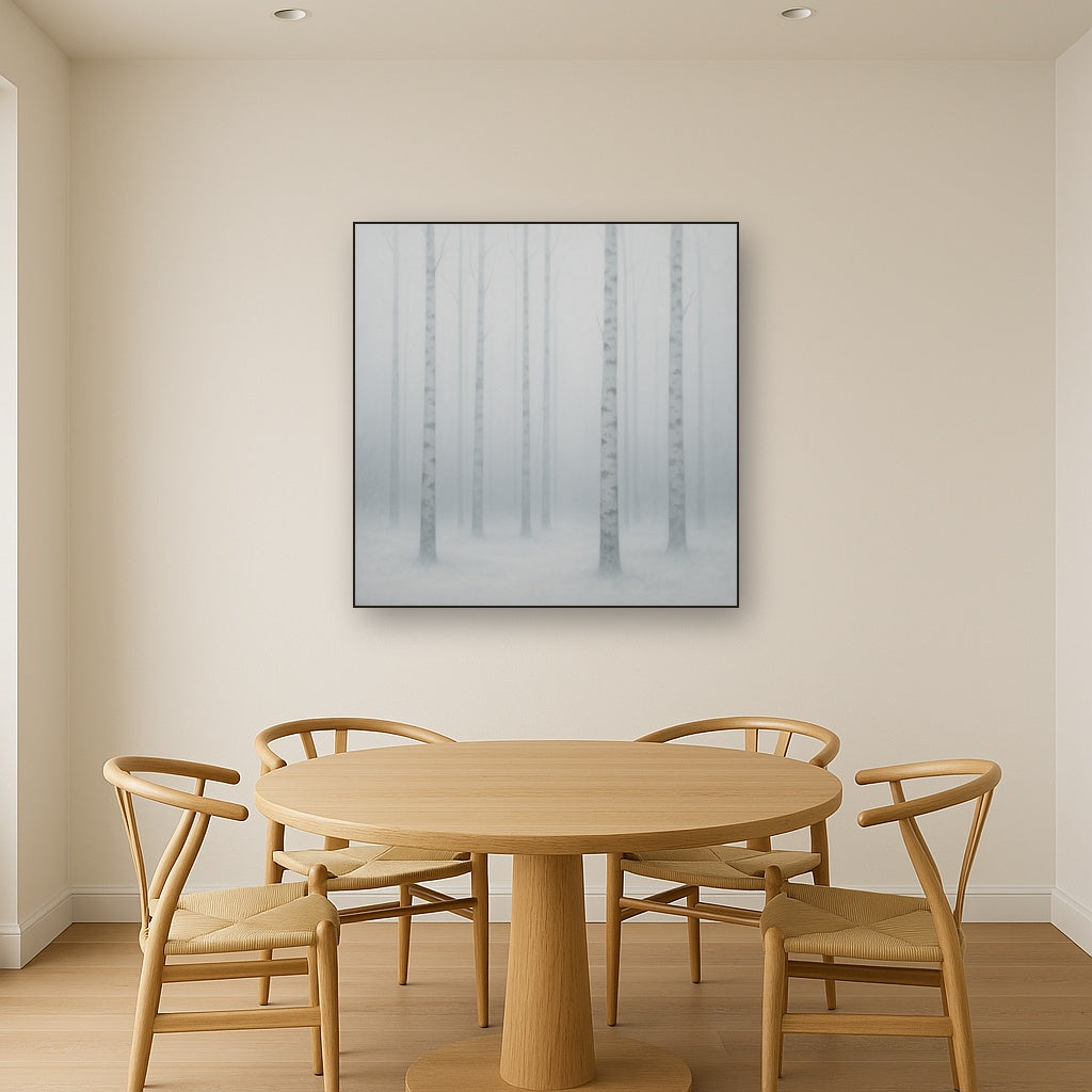 Pale Birch Woodland Silhouette in Whiteout No. 17 Oil Painting - View 4