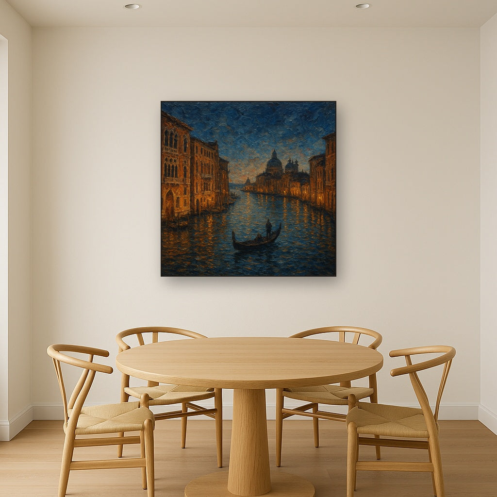 Vintage Venetian Grand Canal at Twilight No. 2 Oil Painting - Styled in Elegant Dining Room