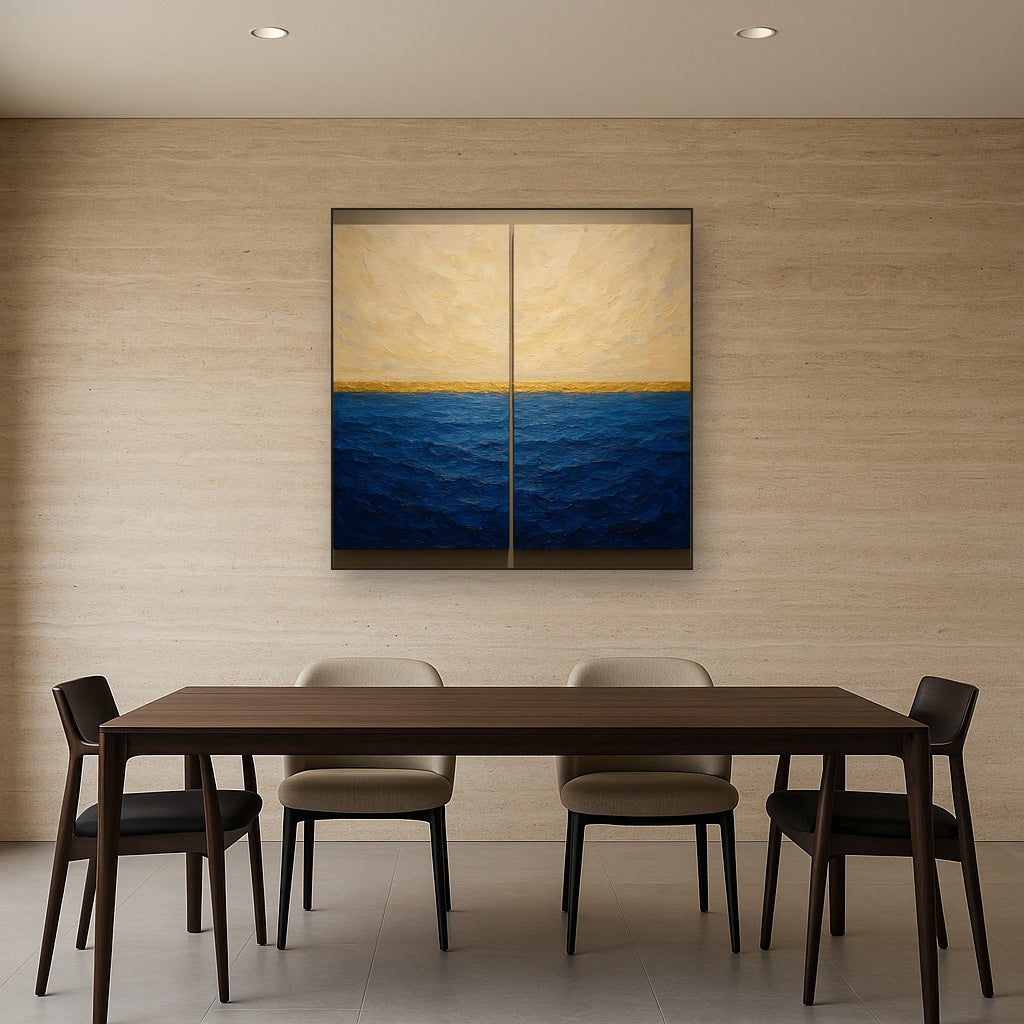 Elysian Horizon Diptych Pairing No. 2 Oil Painting - Styled in Elegant Dining Room