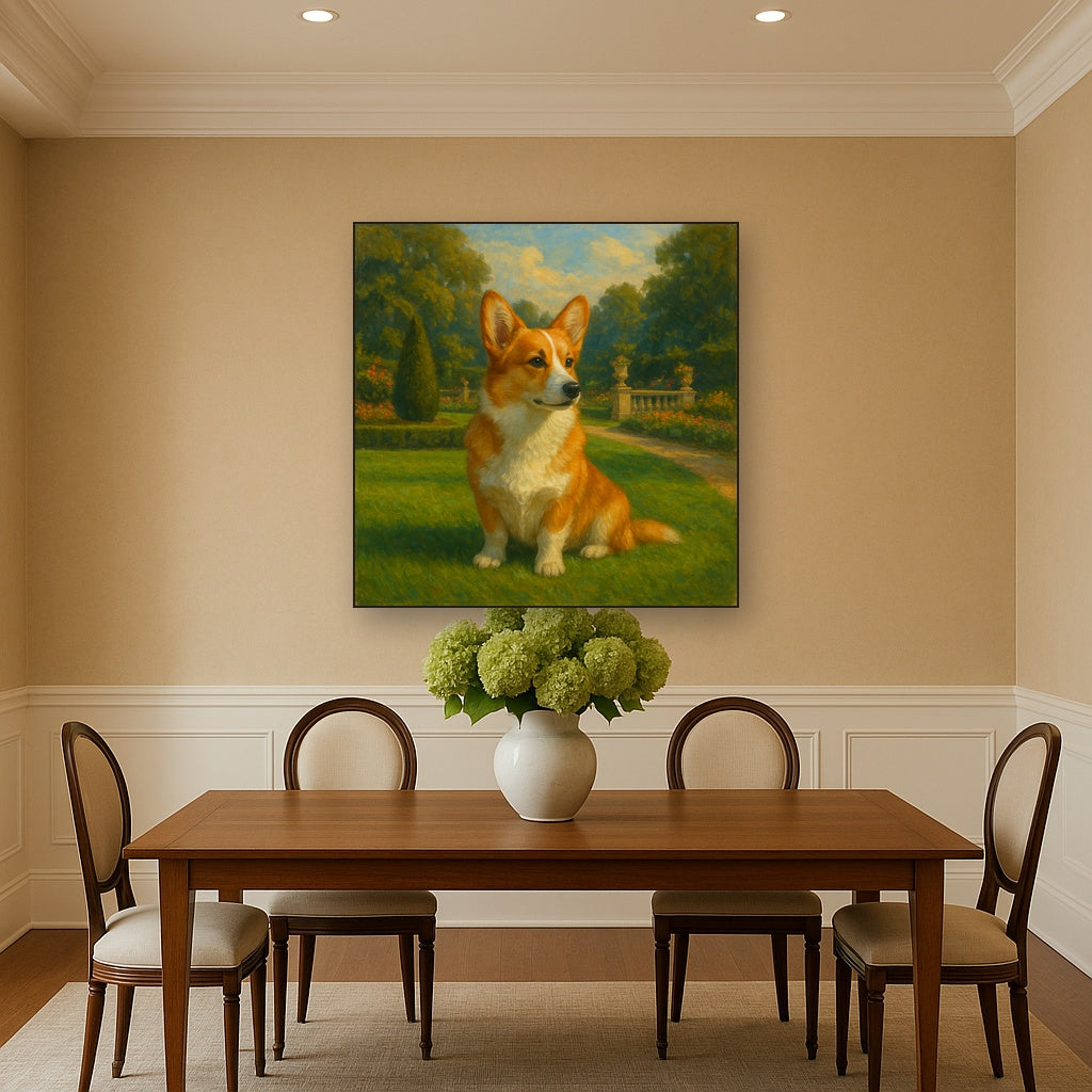 Pembroke Welsh Corgi in Royal English Garden No. 5 Fine Art Oil Painting - View 4