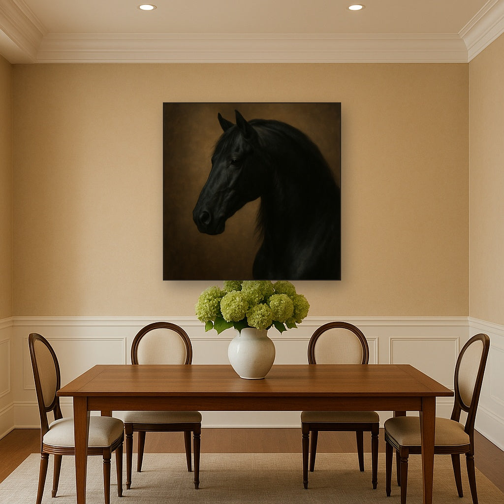 Dark Stallion Portrait in Classical Sfumato No. 4 Oil Painting - View 4