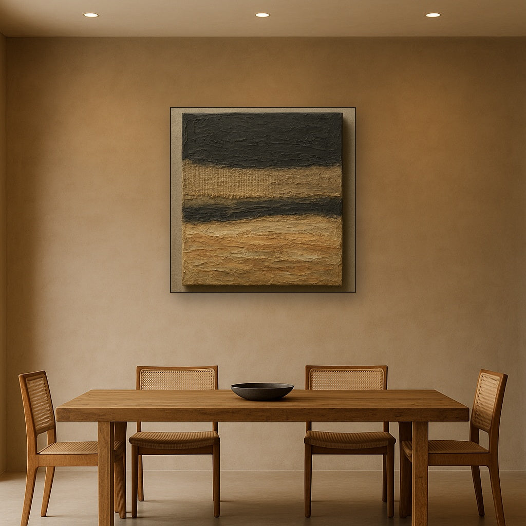 Raw Burlap and Charcoal Stratum Oil Painting - View 4