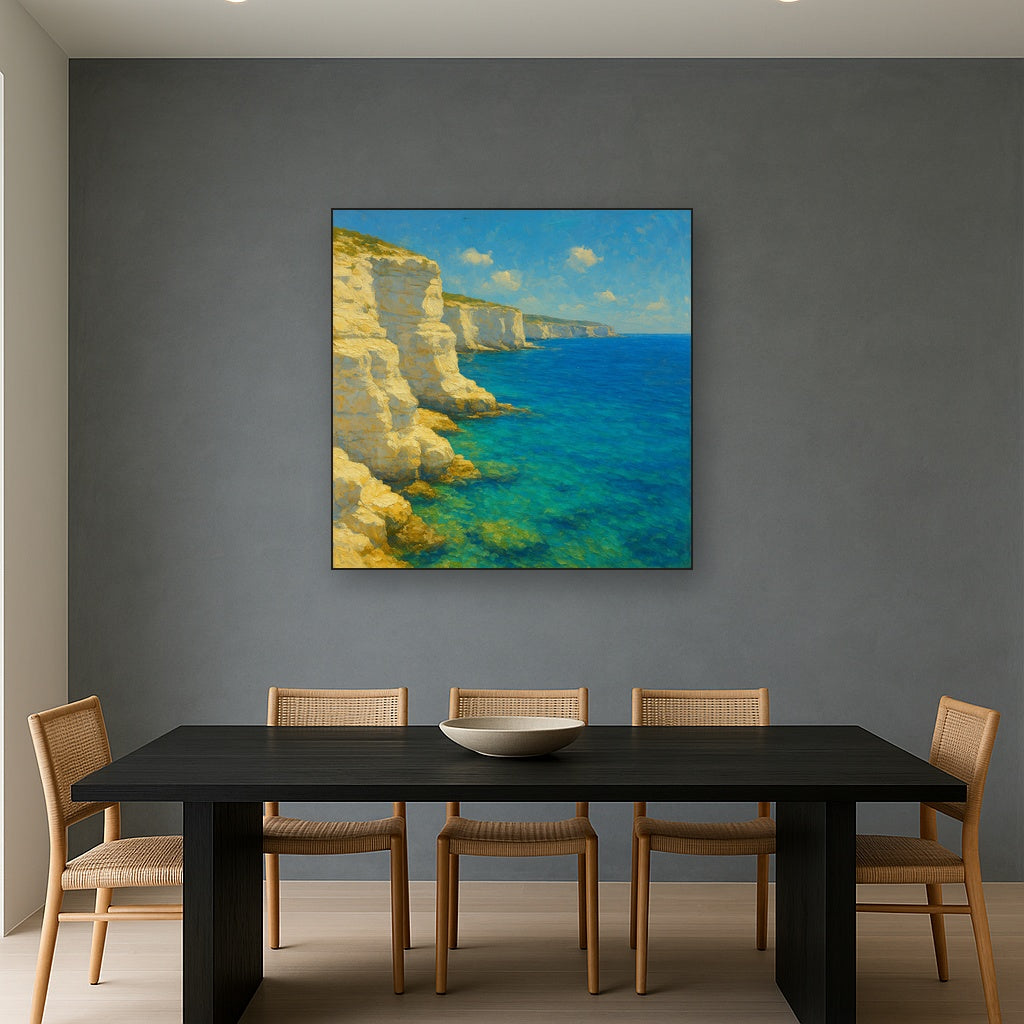 Mediterranean White Cliffs & Azure Horizon No. 3 Fine Art Oil Painting - View 4