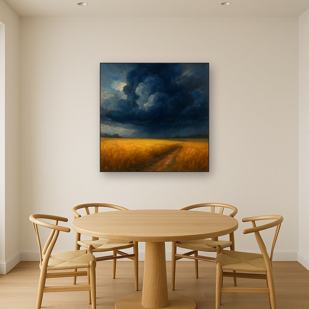 Harvest Wheatfield under Dramatic Thunderhead Sky No. 7 Fine Art Oil Painting - View 4