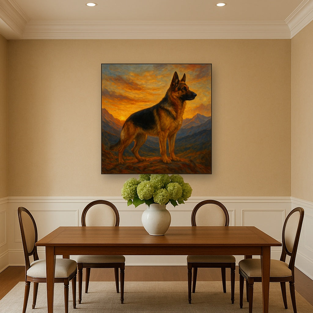 German Shepherd Standing in Alpine Sunset No. 11 Fine Art Oil Painting - View 4