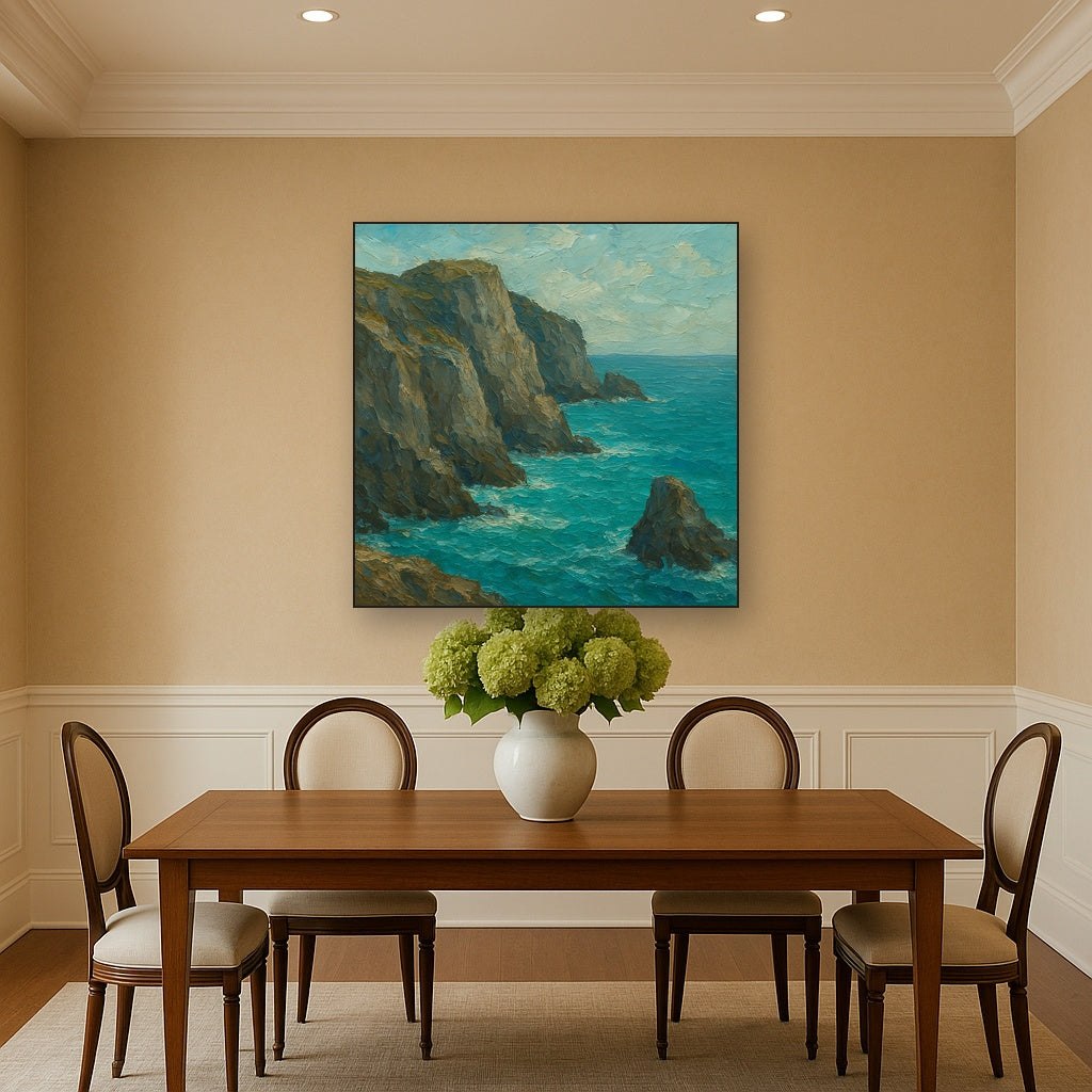 Wild Coastal Cliff Heavy Knife Oil Painting - View 4