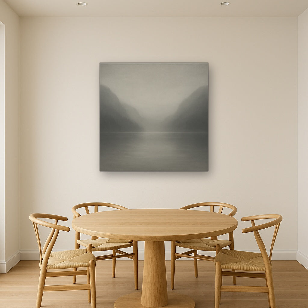 Misty Fjord Horizon in Monochromatic Slate No. 21 Oil Painting - View 4