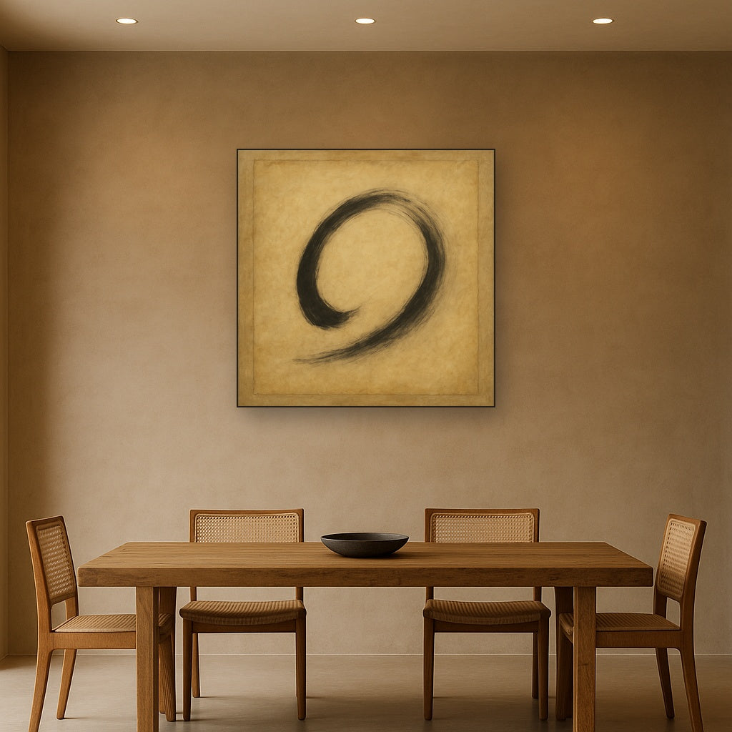Aged Rice Paper & Charcoal Calligraphic Balance Oil Painting - View 4