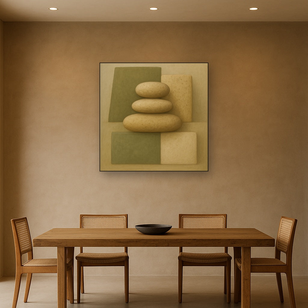 Muted Olive & Sandstone Geometric Balance Oil Painting - View 4