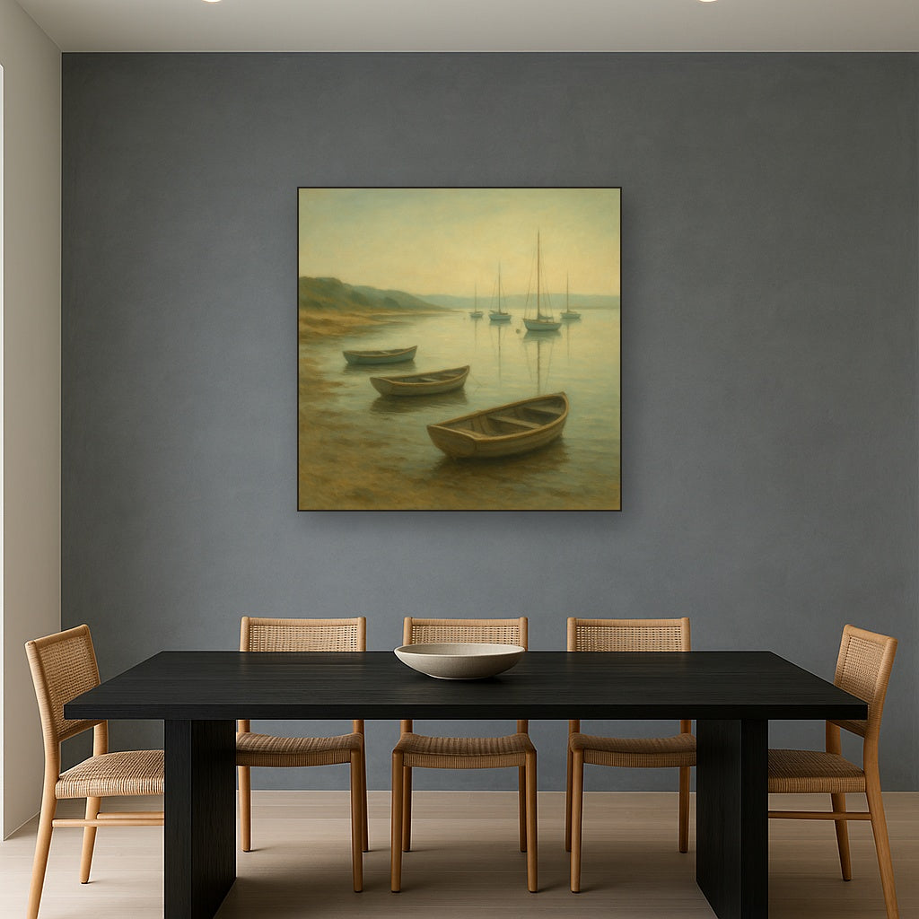 Quiet Fishing Harbor at Morning Low Tide No. 19 Oil Painting - View 4