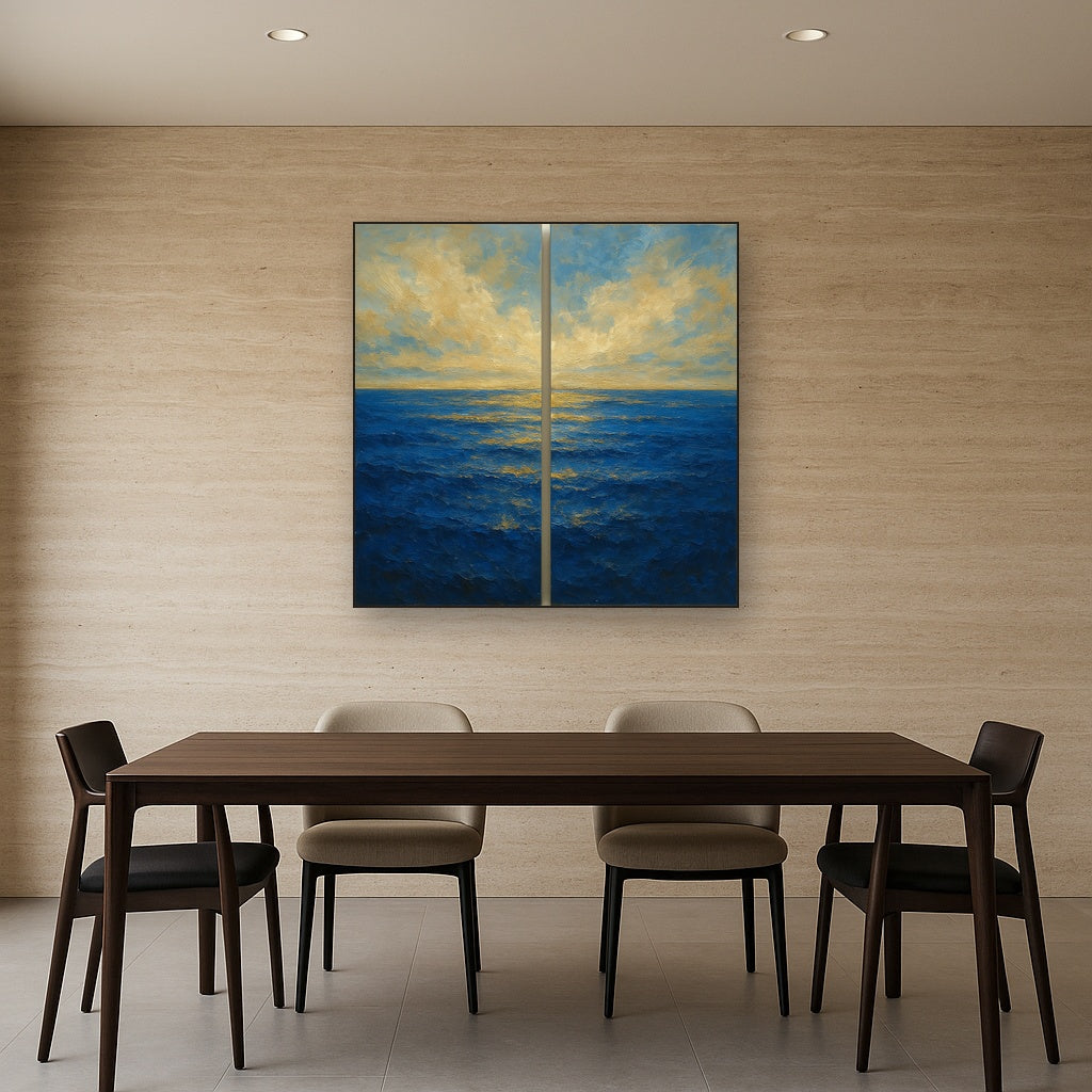 Elysian Horizon Diptych Pairing Oil Painting - Styled in Elegant Dining Room