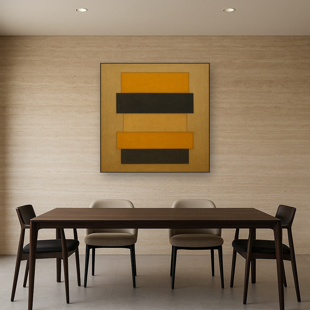 Stacked Horizon Blocks in Mustard & Charcoal Oil Painting - View 4