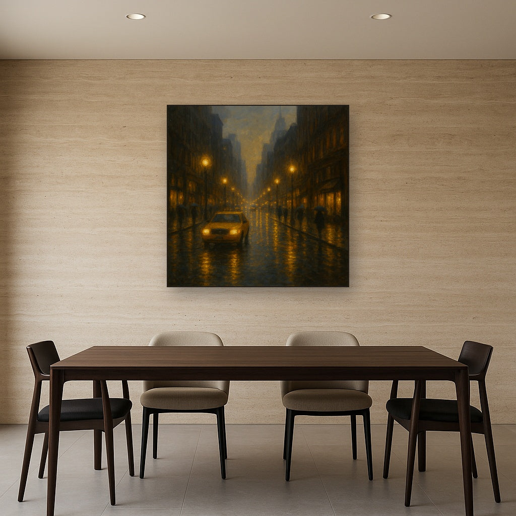 Rain-Drenched Manhattan Avenue Lights No. 26 Oil Painting - View 4