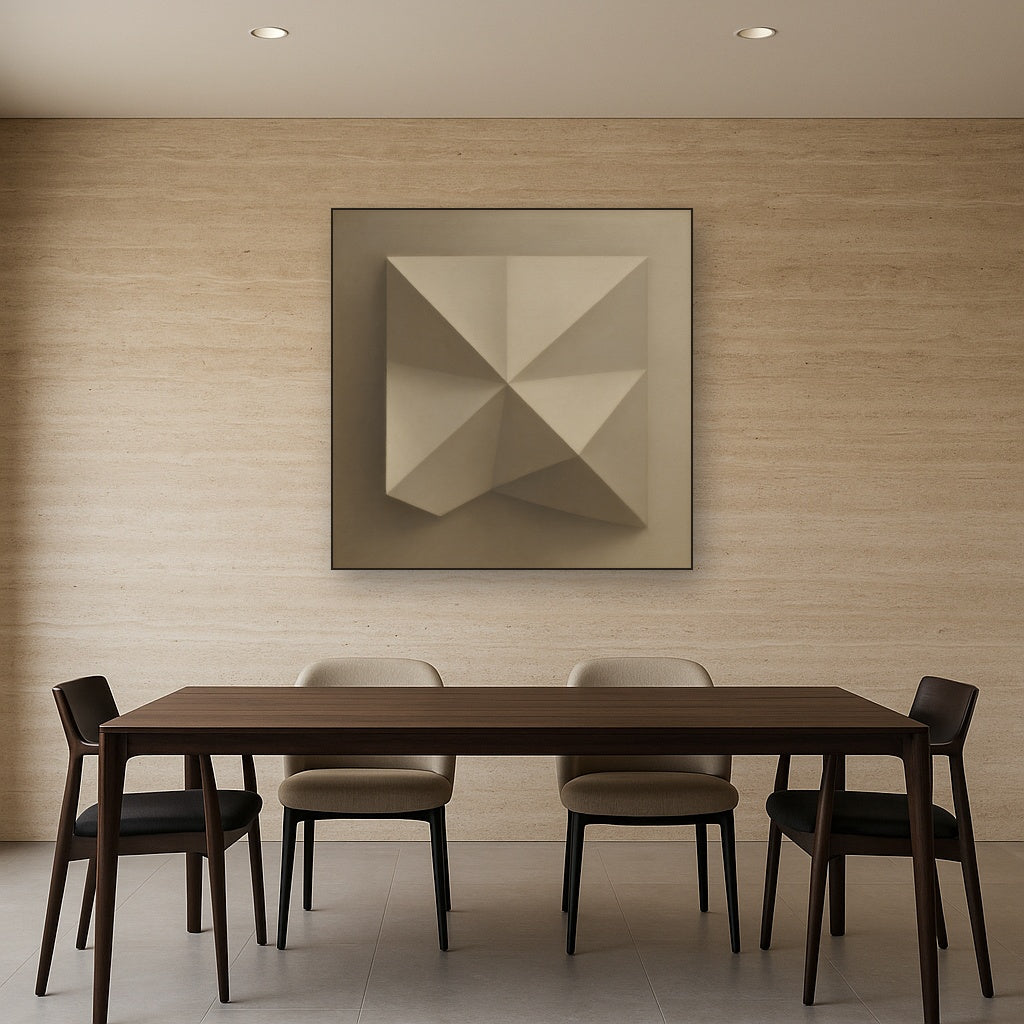 Folded Paper Geometry in Neutral Gradient Shadows No. 3 Oil Painting - View 4