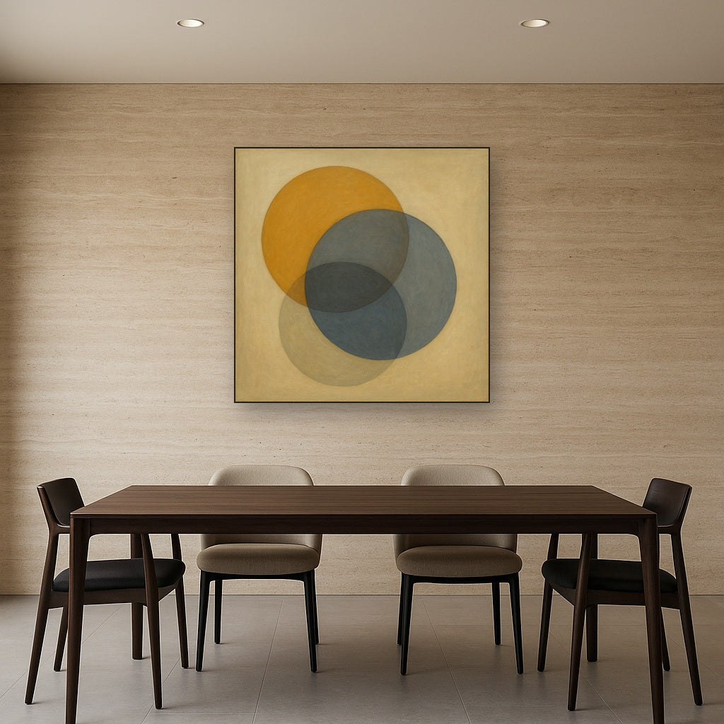 Intersecting Discs in Burnished Ochre & Slate No. 3 Fine Art Oil Painting - View 4