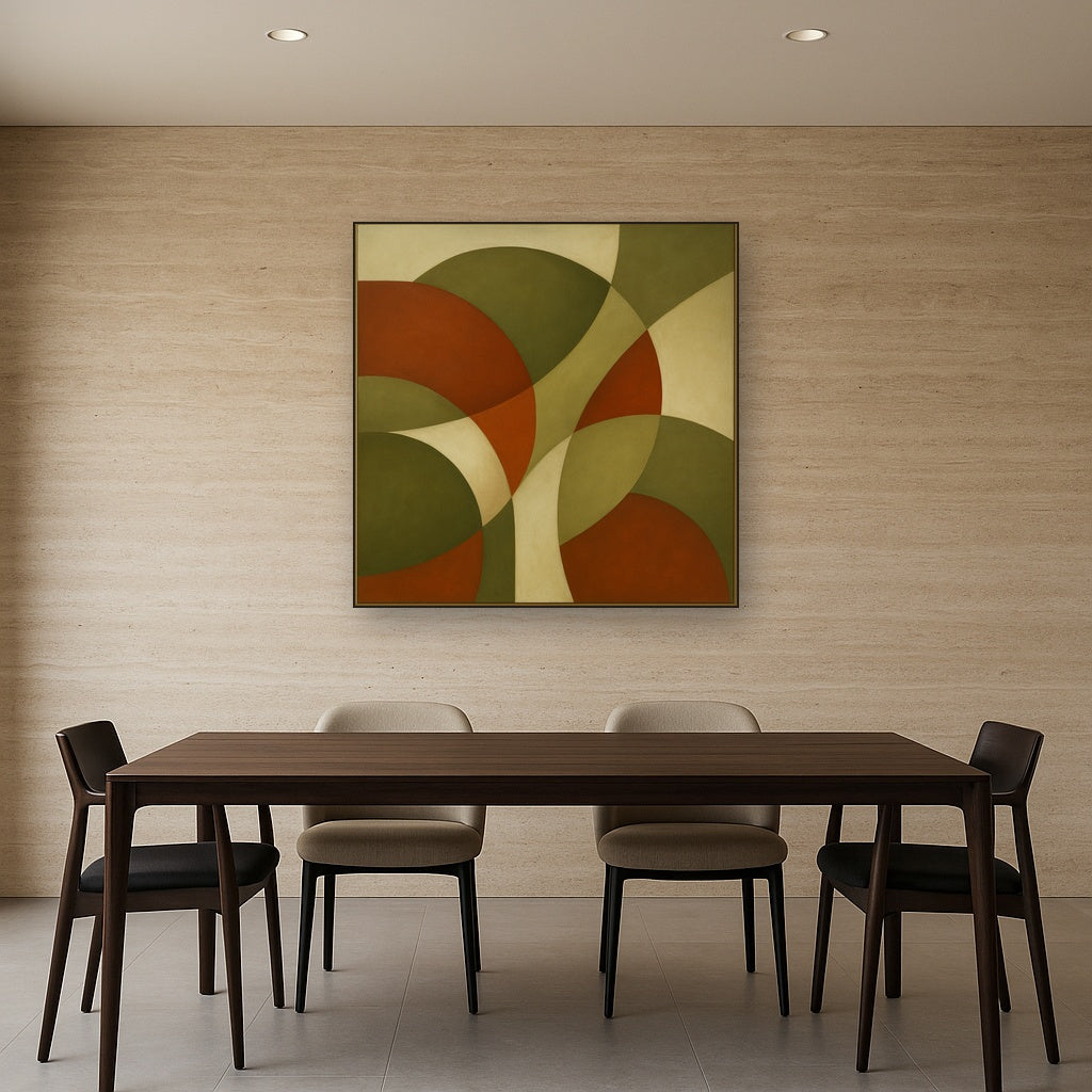 Intersecting Curved Forms in Olive & Rust No. 7 Oil Painting - View 4