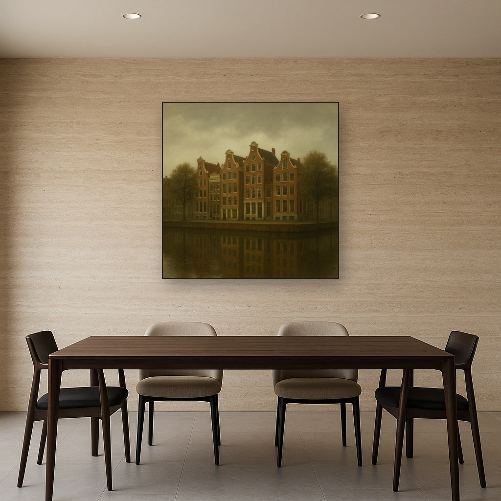 Amsterdam Canal Houses Under Overcast Sky No. 29 Oil Painting - View 4