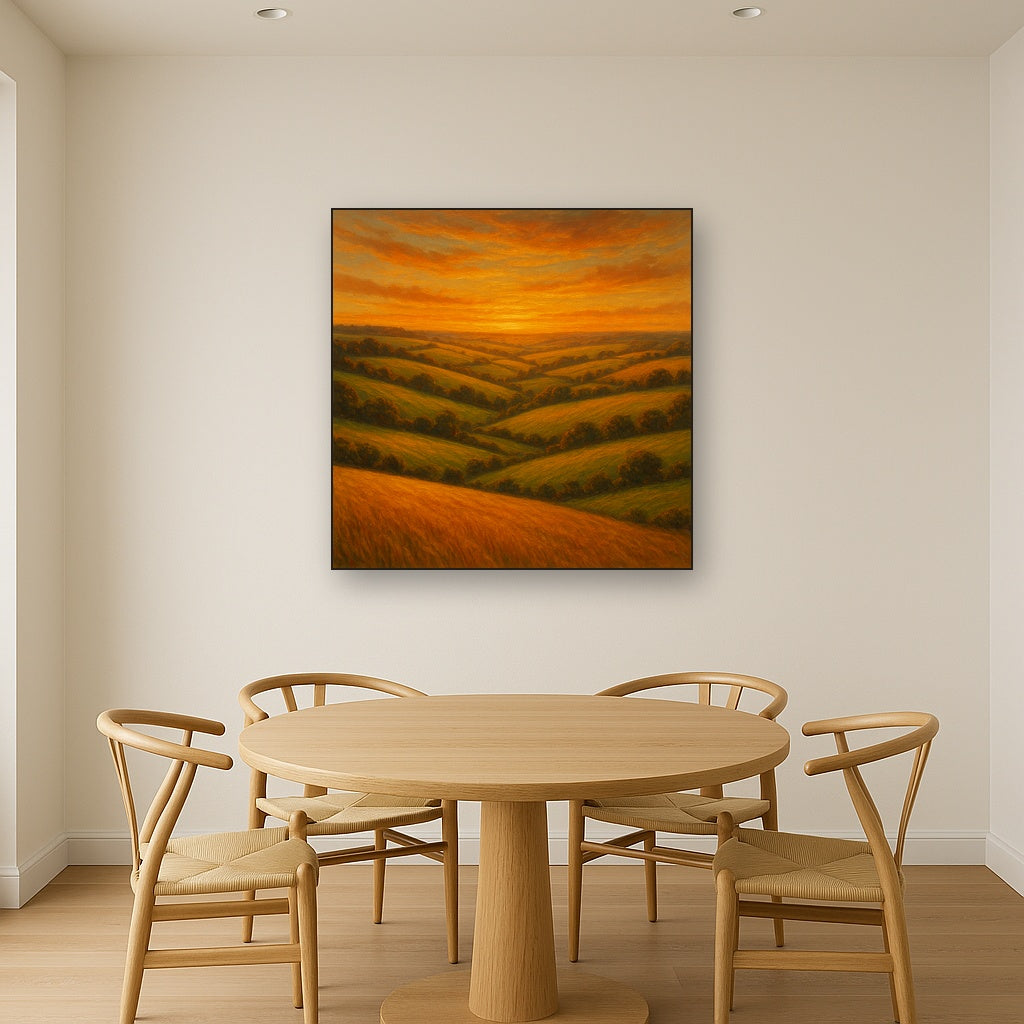 Rolling Pastoral Hills in Warm Golden Sunset No. 6 Fine Art Oil Painting - View 4